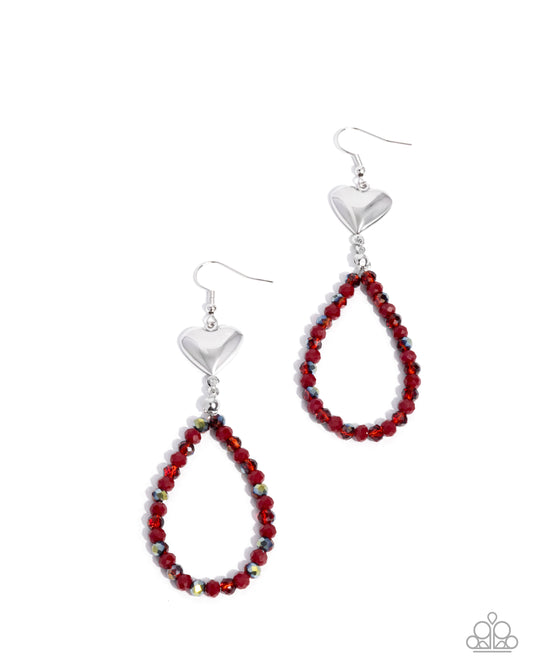 Treasured Teardrops -Silver w/Red Heart Earrings
