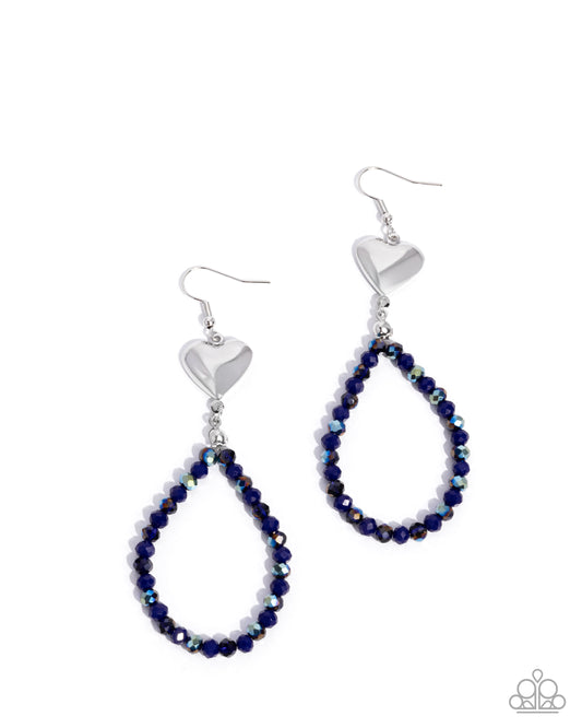 Treasured Teardrops - Silver Hearts w/Blue Earrings
