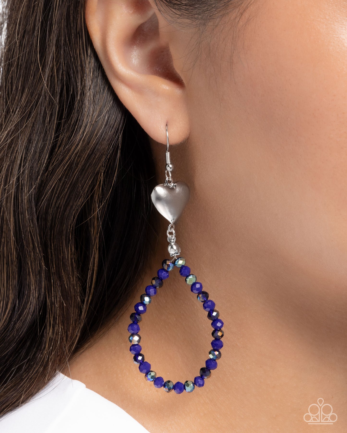 Treasured Teardrops - Silver Hearts w/Blue Earrings