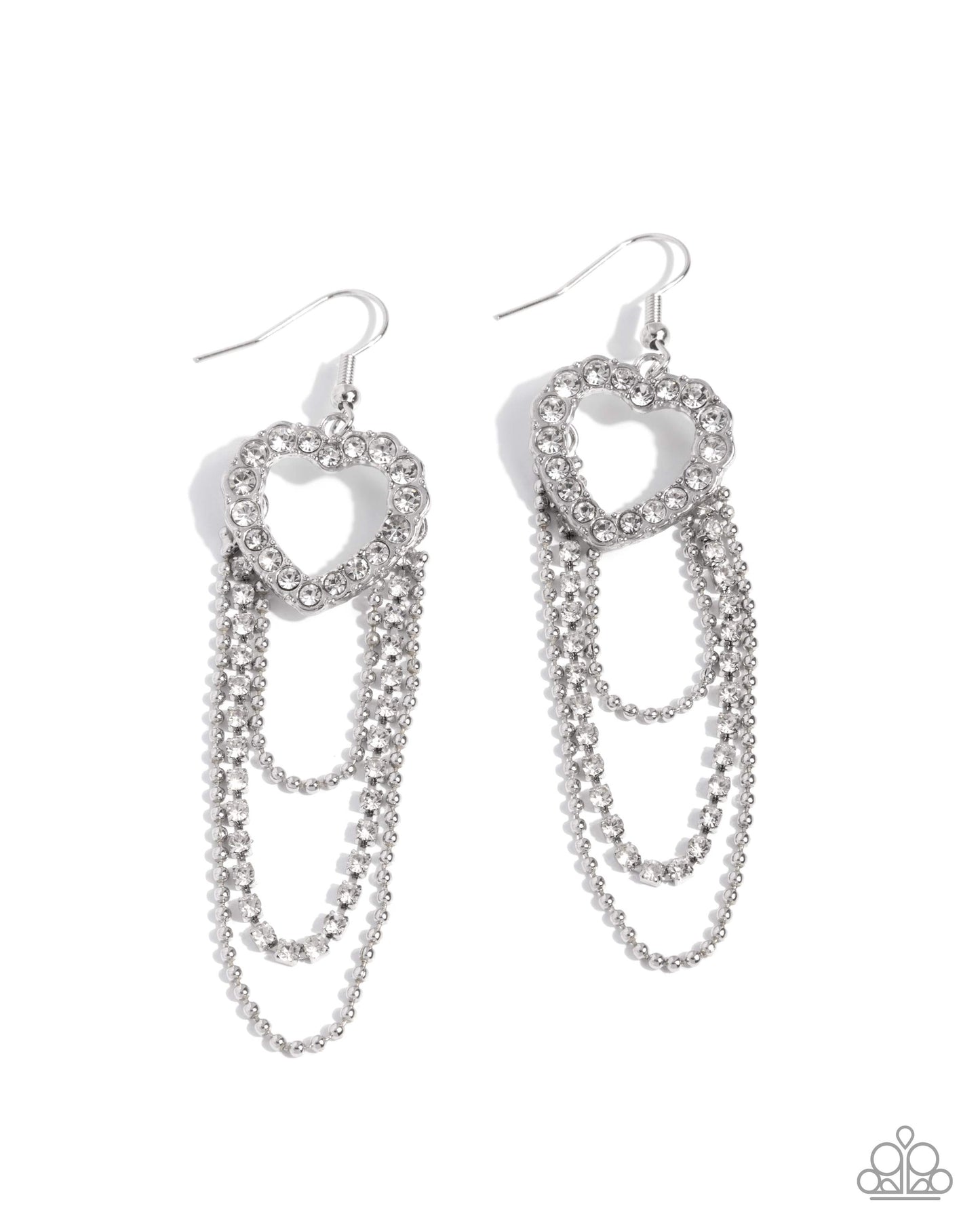 Haute Hangout - Silver w/White Rhinestones Heart Earrings