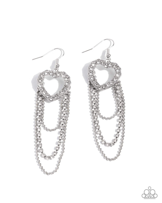 Haute Hangout - Silver w/White Rhinestones Heart Earrings