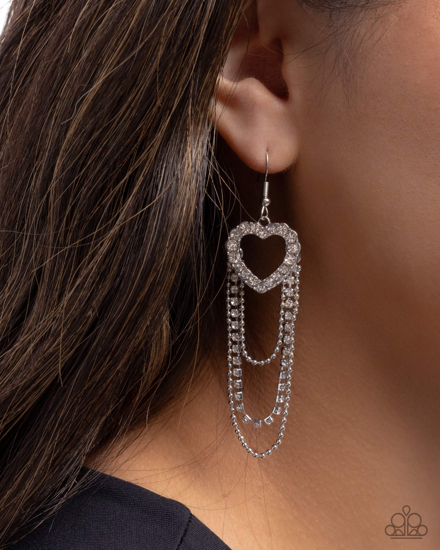 Haute Hangout - Silver w/White Rhinestones Heart Earrings