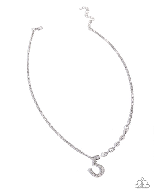 Horseshoe Headline - Silver w/White Rhinestones Necklace