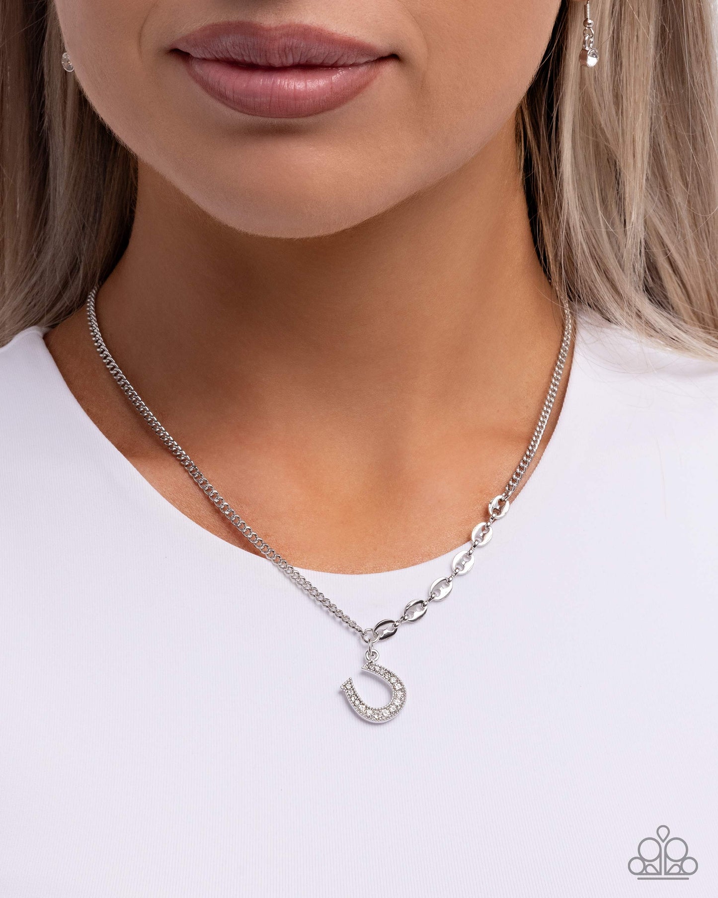 Horseshoe Headline - Silver w/White Rhinestones Necklace