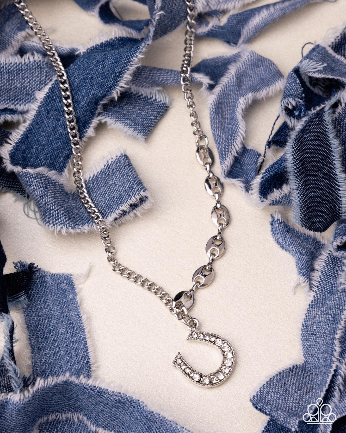 Horseshoe Headline - Silver w/White Rhinestones Necklace