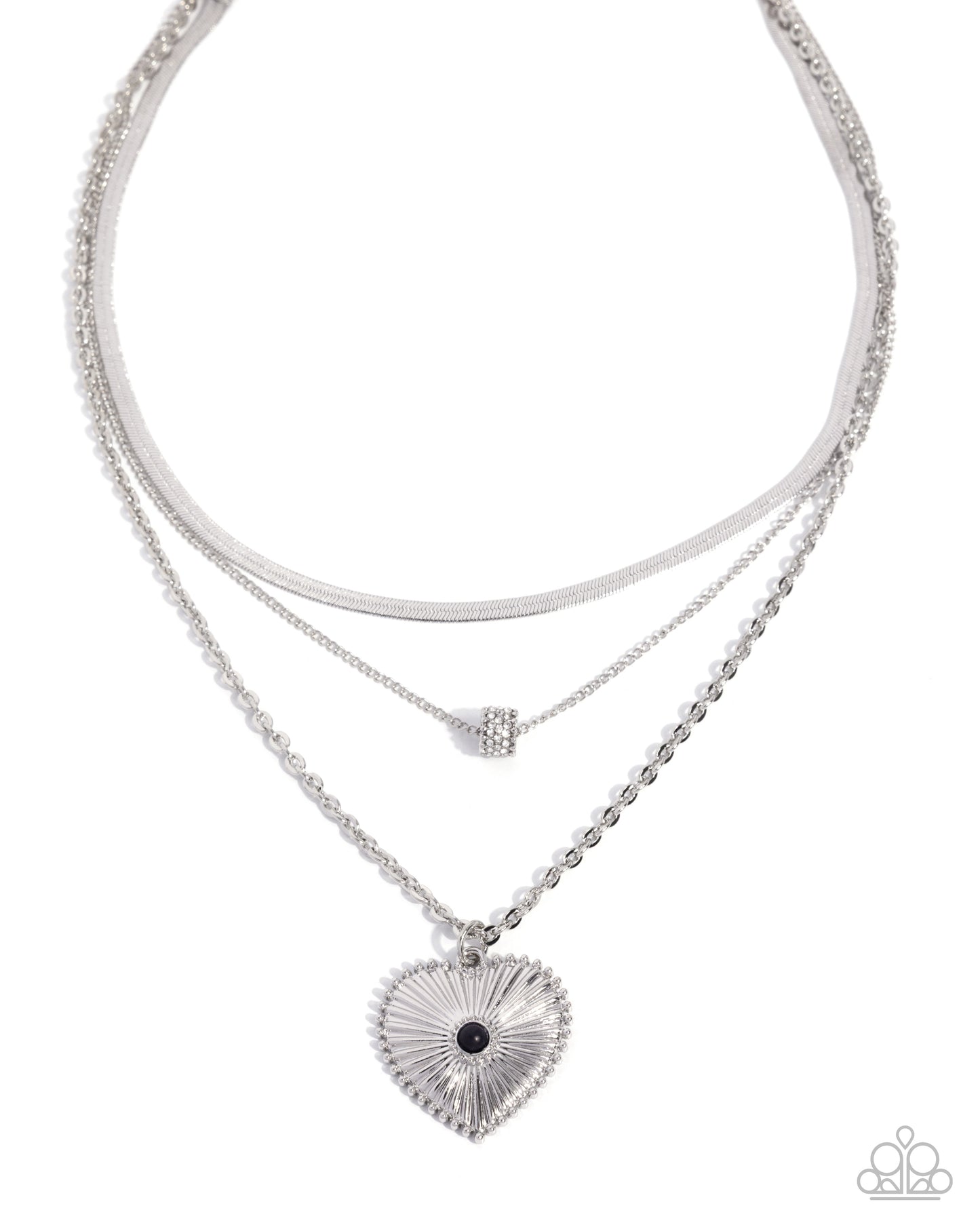 Love Letter Layers - Silver w/Black Stone in Heart Necklace