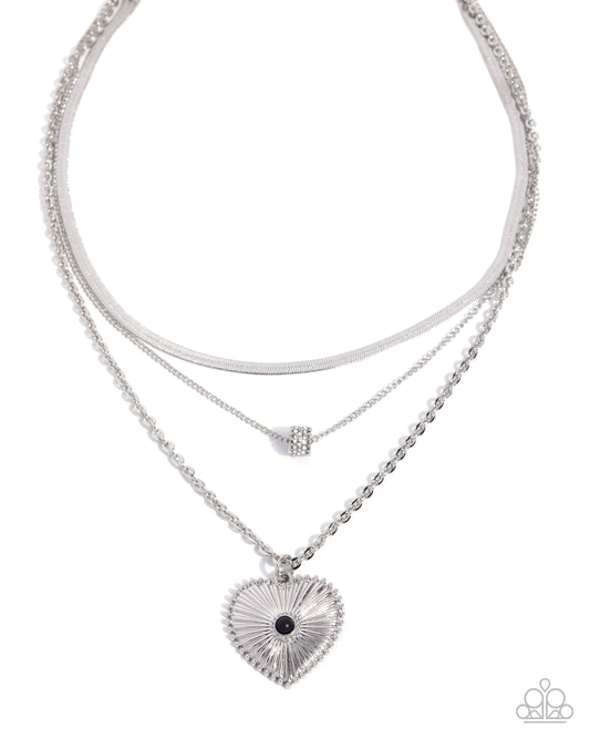 Love Letter Layers - Silver w/Black Stone in Heart Necklace