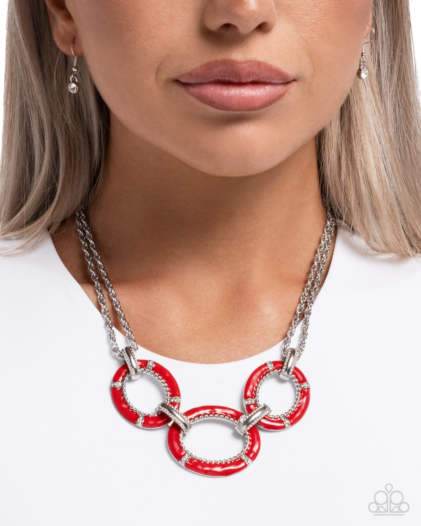 Teamwork Makes the Dream Work - Silver w/Red Necklace