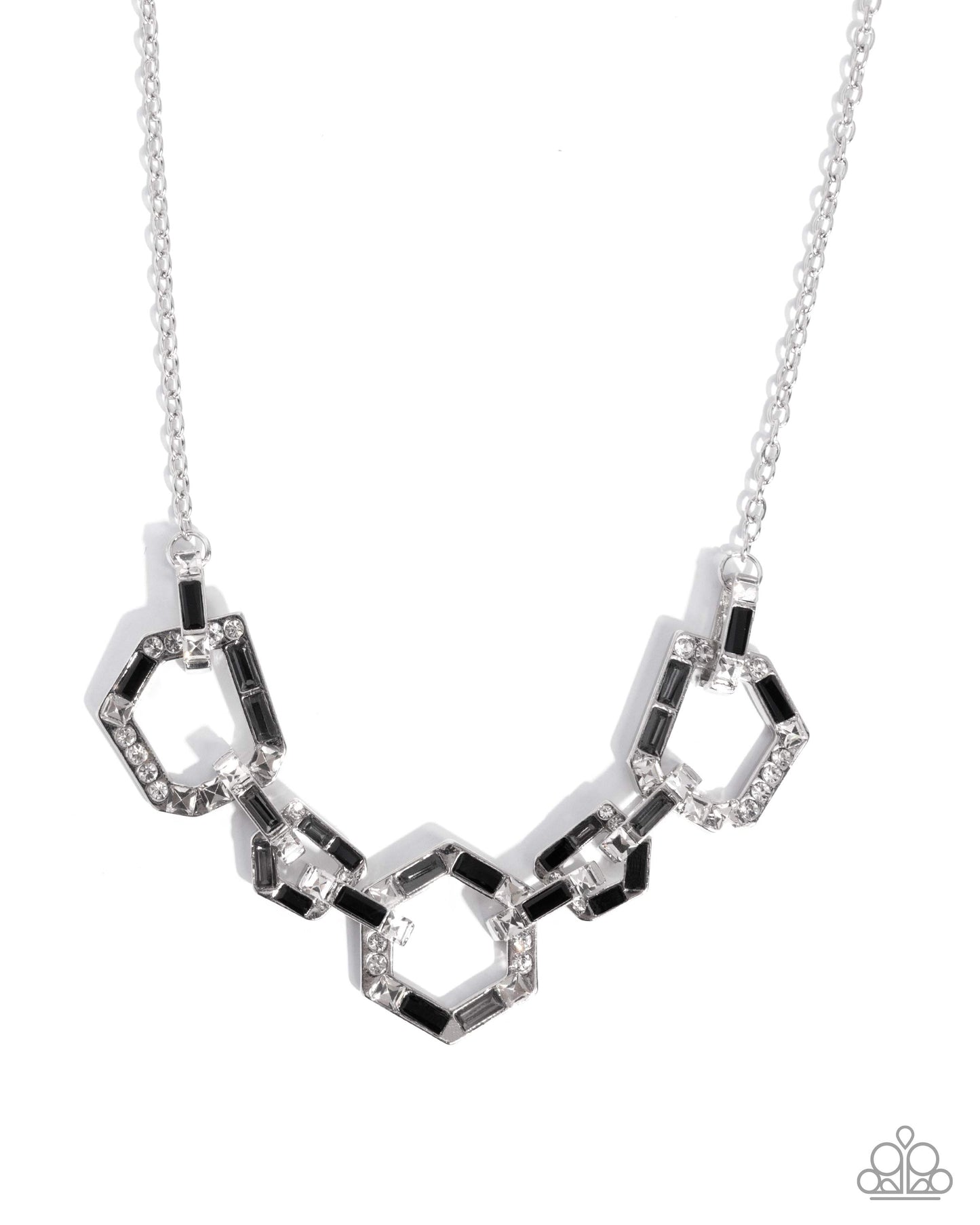 Geometric Glitter - Silver w/Black Necklace