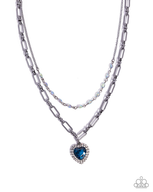 Match Made In HAUTE - Gunmetal w/Blue Heart Necklace