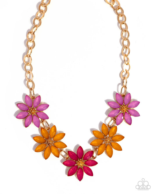 First Date Flowers - Gold w/Multi Flowers Necklace