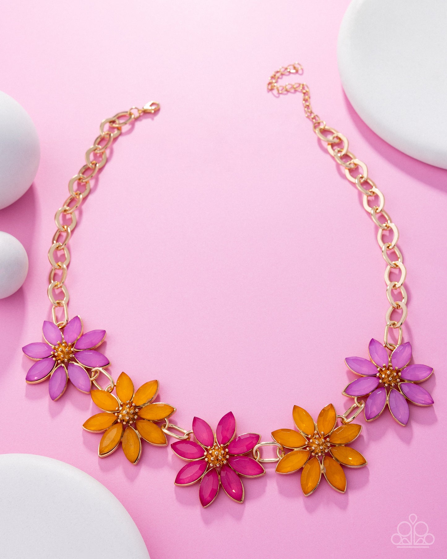 First Date Flowers - Gold w/Multi Flowers Necklace