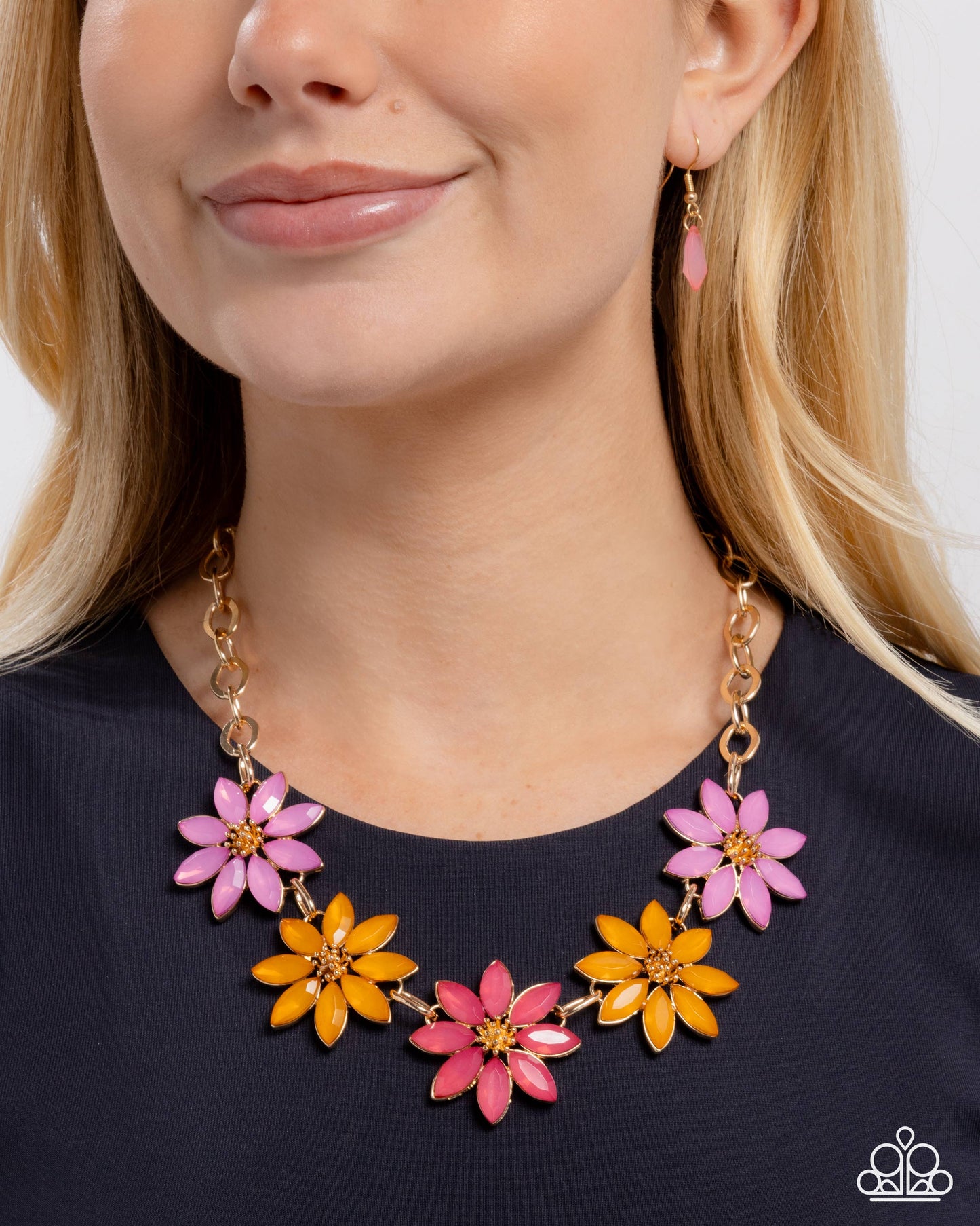 First Date Flowers - Gold w/Multi Flowers Necklace
