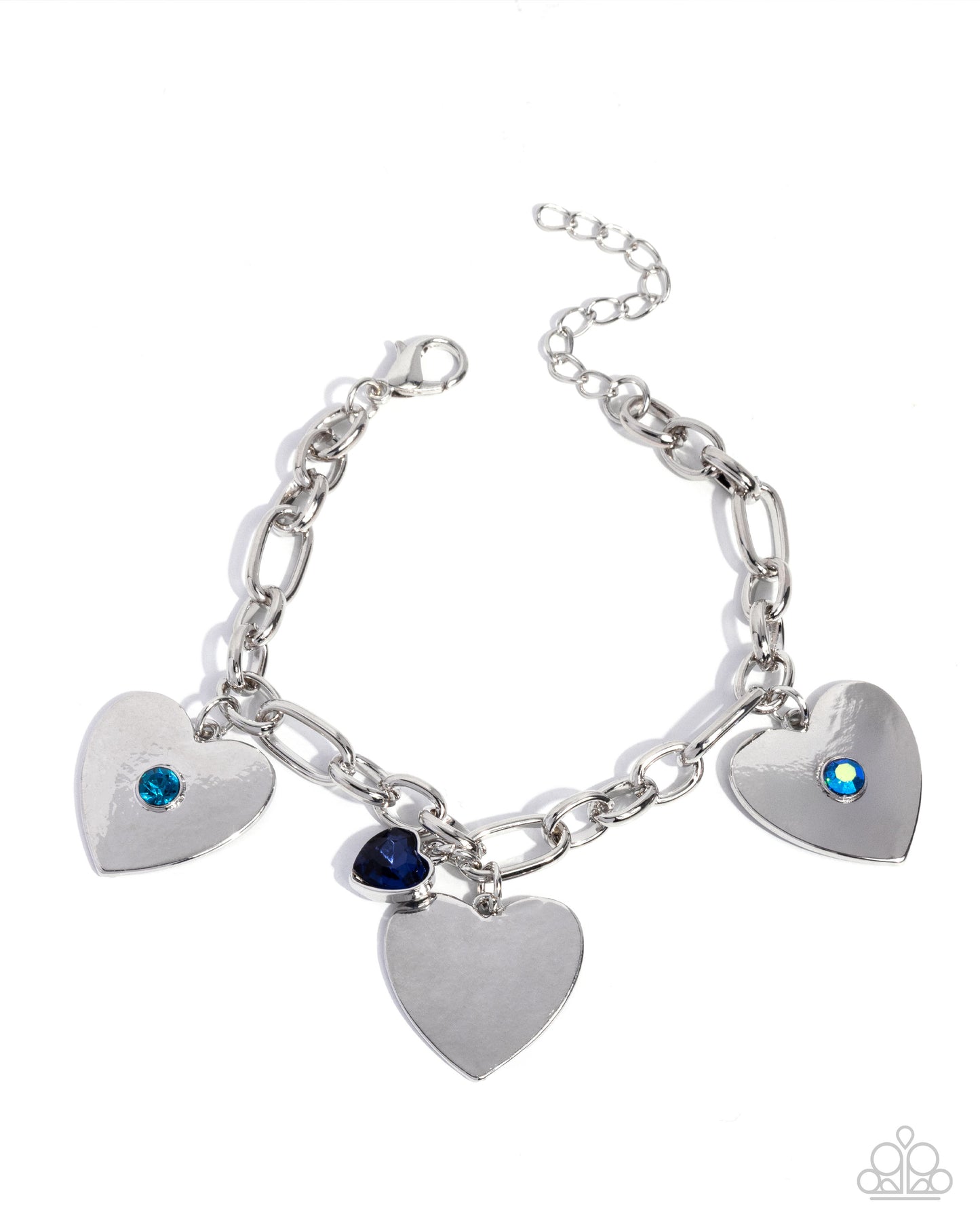 In Love With You - Silver w/Blue Gems on Hearts Bracelet