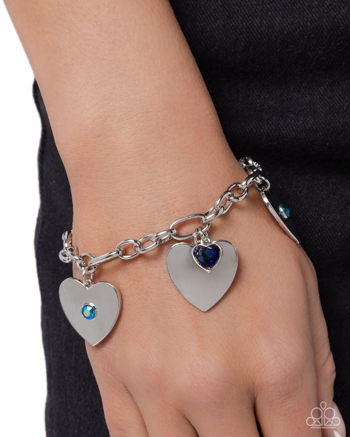 In Love With You - Silver w/Blue Gems on Hearts Bracelet