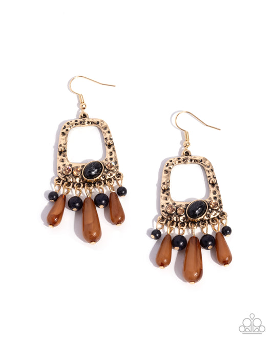 Creative Craft - Gold with Black & Amber Earrings