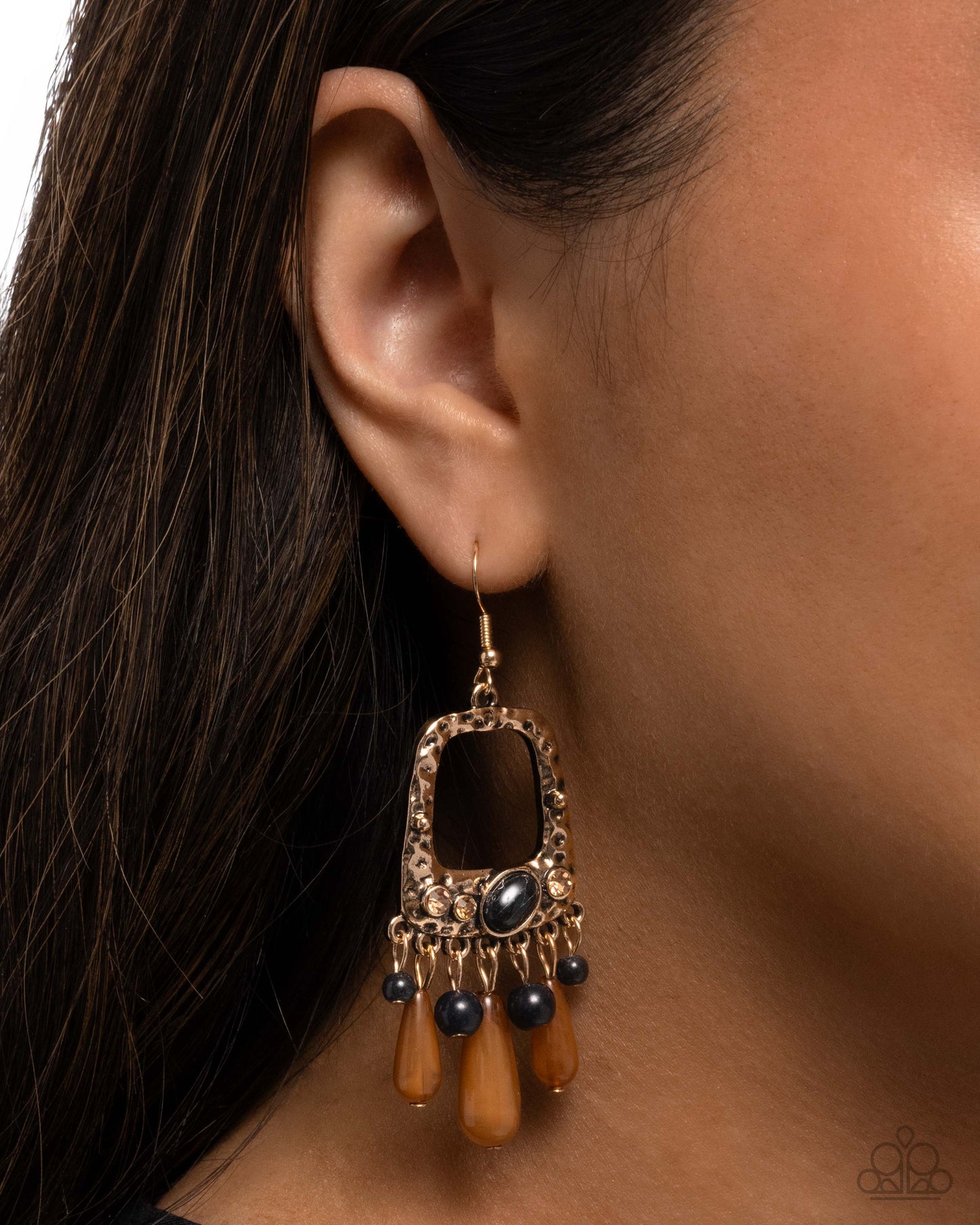 Creative Craft - Gold with Black & Amber Earrings