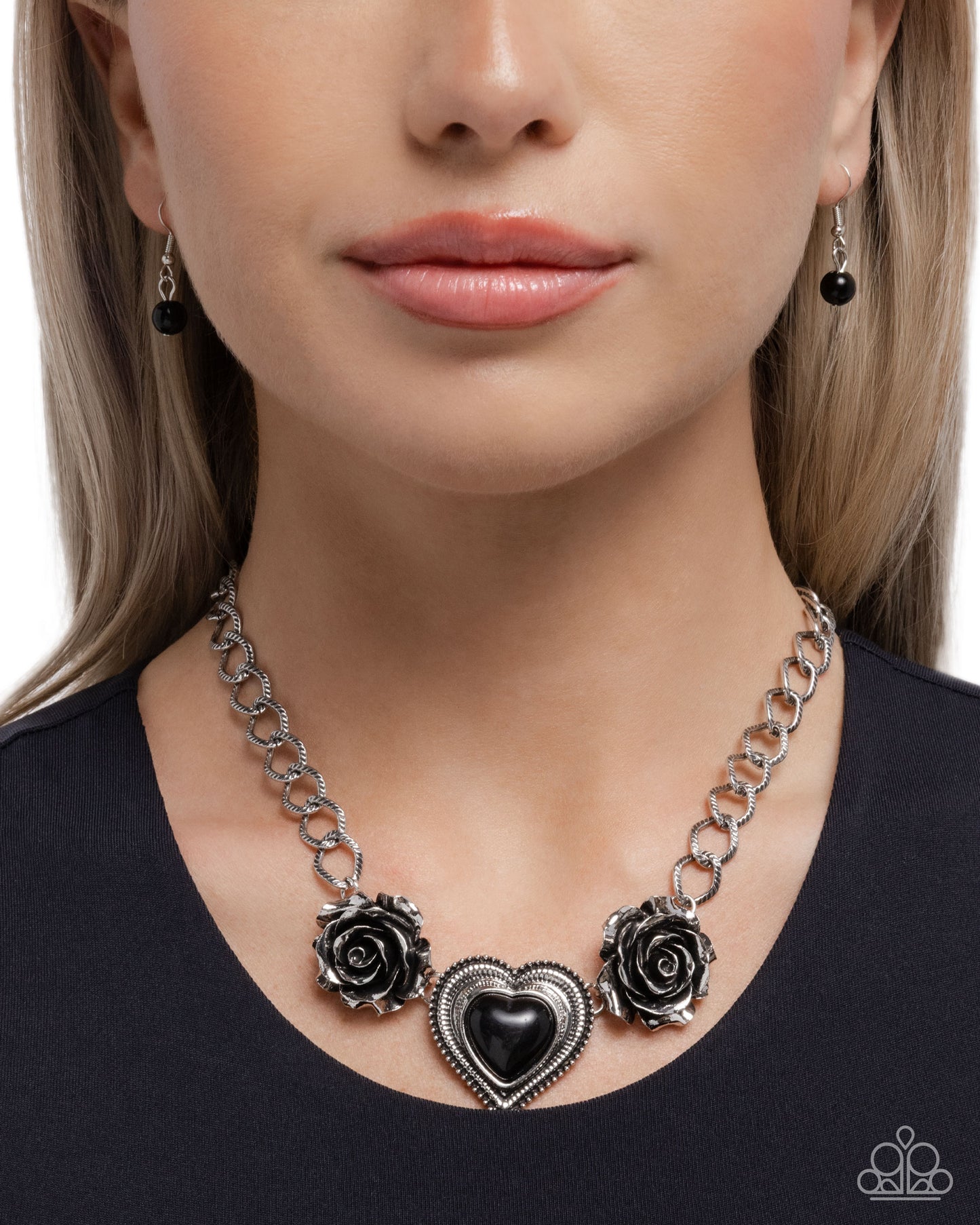 Be My Forever - Silver w/Black Heart Necklace
