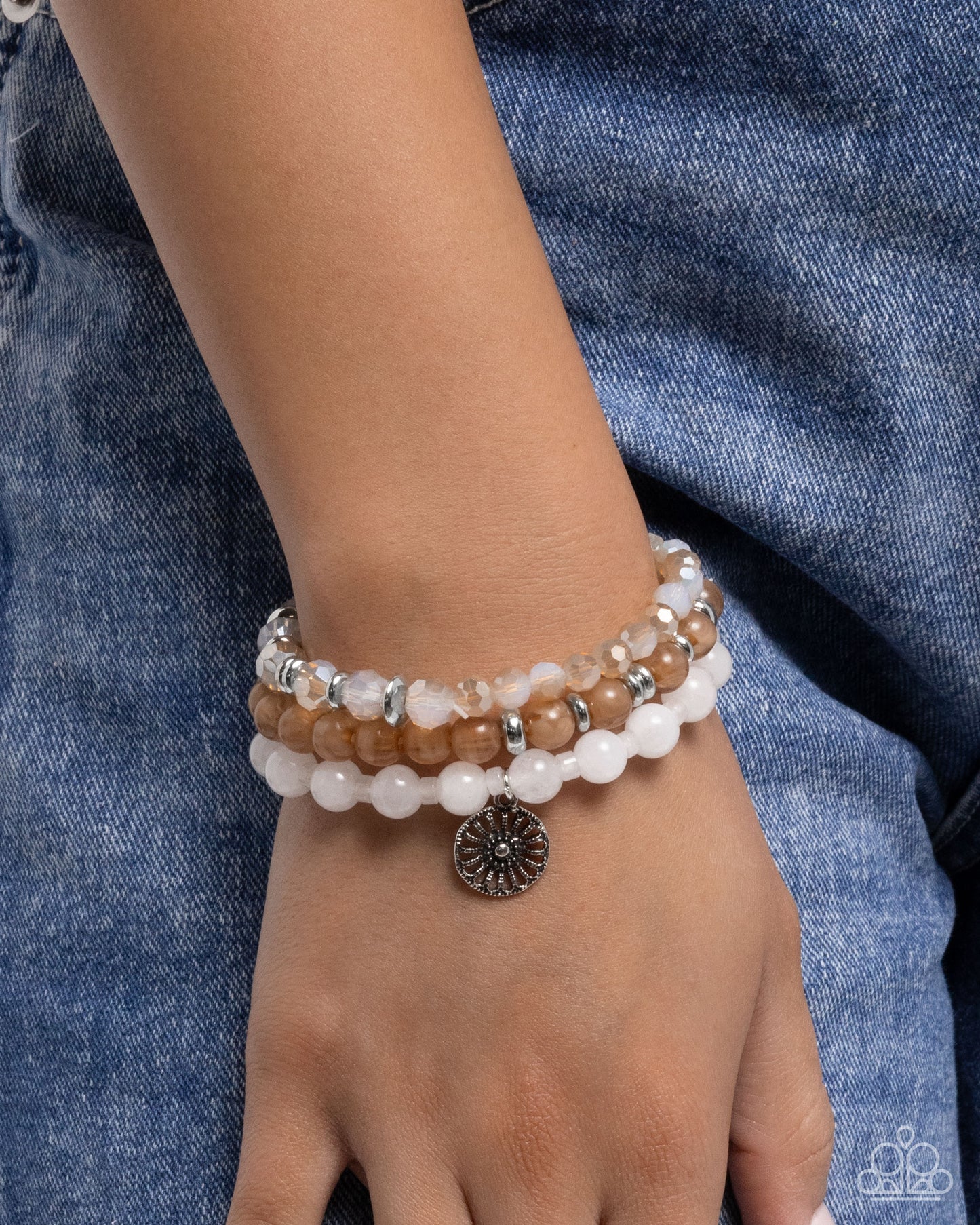 WHEEL-Y Colorful - Silver w/White & Tans Bracelet