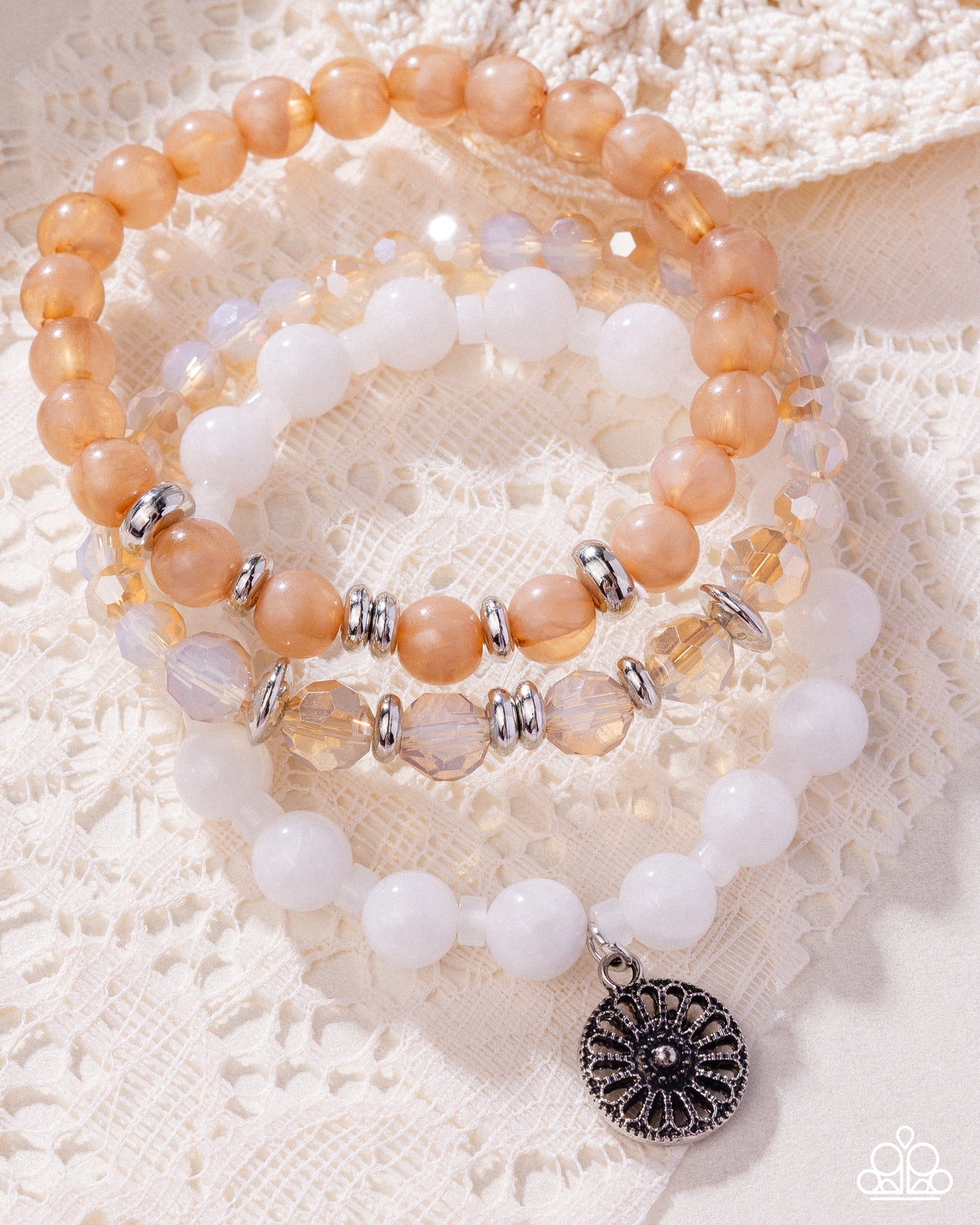 WHEEL-Y Colorful - Silver w/White & Tans Bracelet
