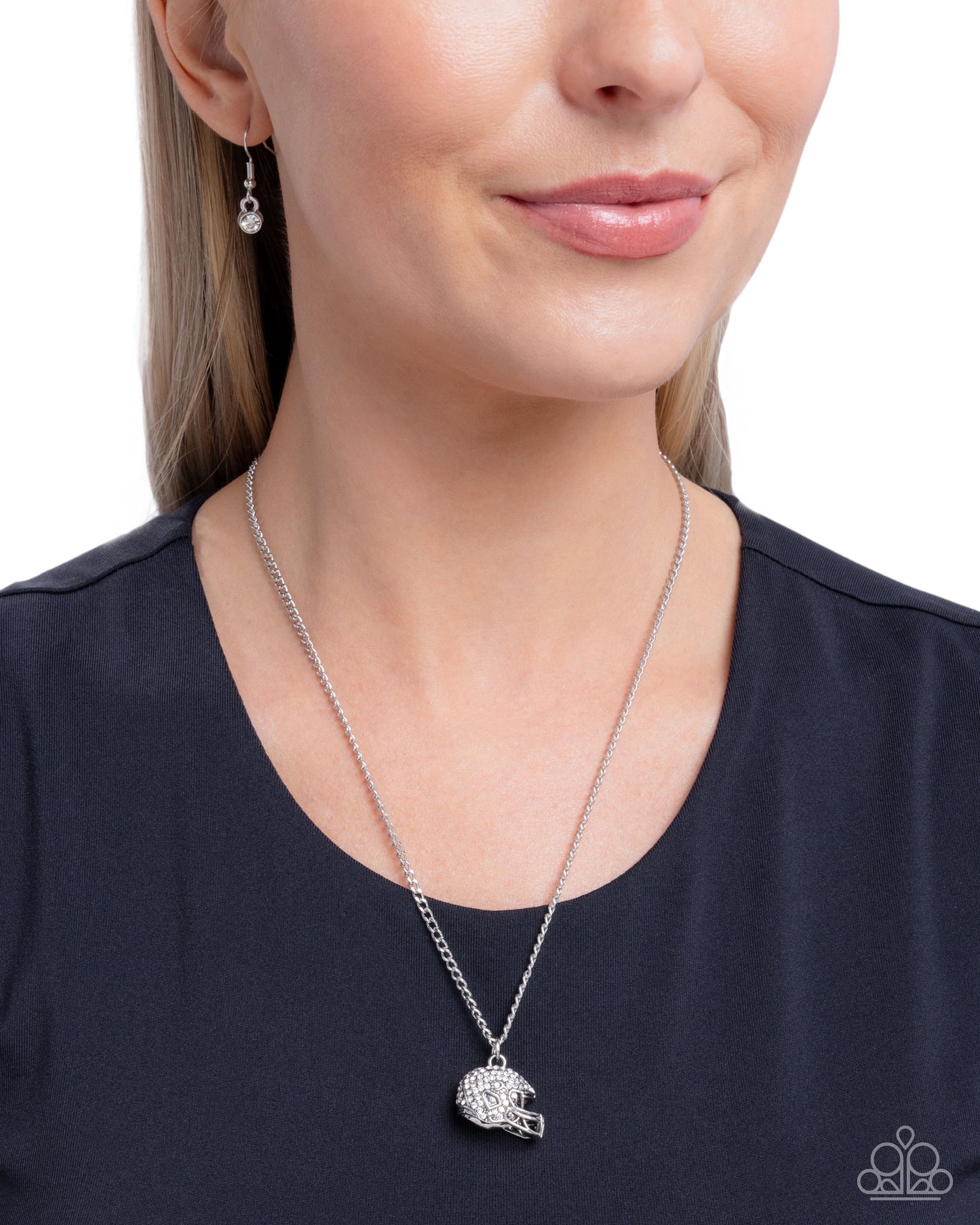 Quarterback Chic - Silver w/White Rhinestones Necklace