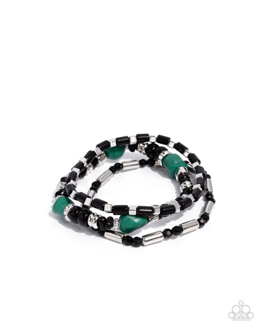 Canyon Caution - Silver w/Black & Green Bracelet