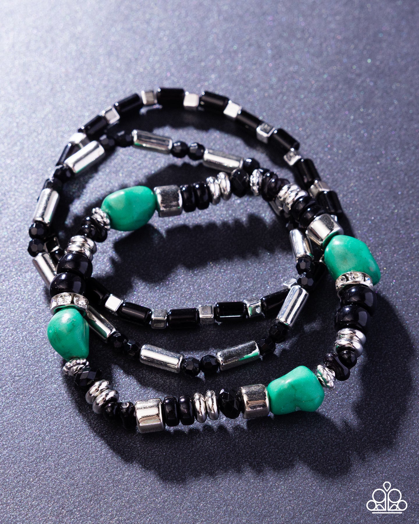 Canyon Caution - Silver w/Black & Green Bracelet