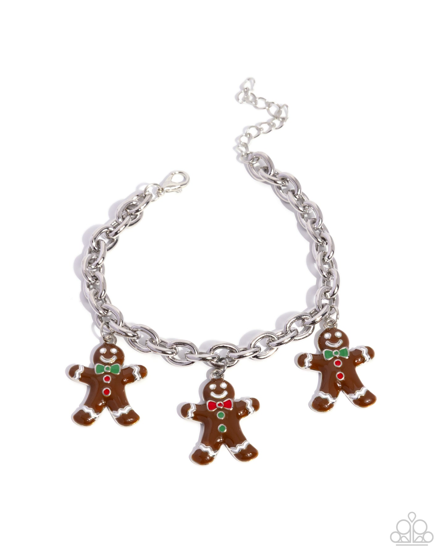 Gingerbread Glitz - Silver w/Brown Gingerbread men  Bracelet