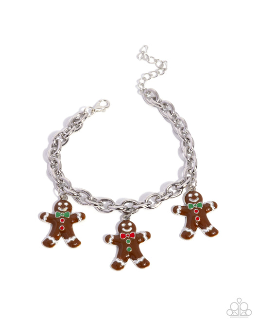 Gingerbread Glitz - Silver w/Brown Gingerbread men  Bracelet