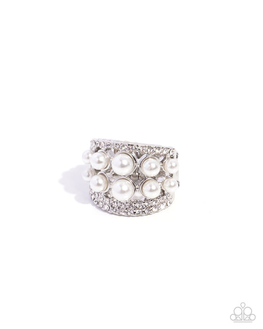 Glossy Gallery - Silver w/White Pearls Ring