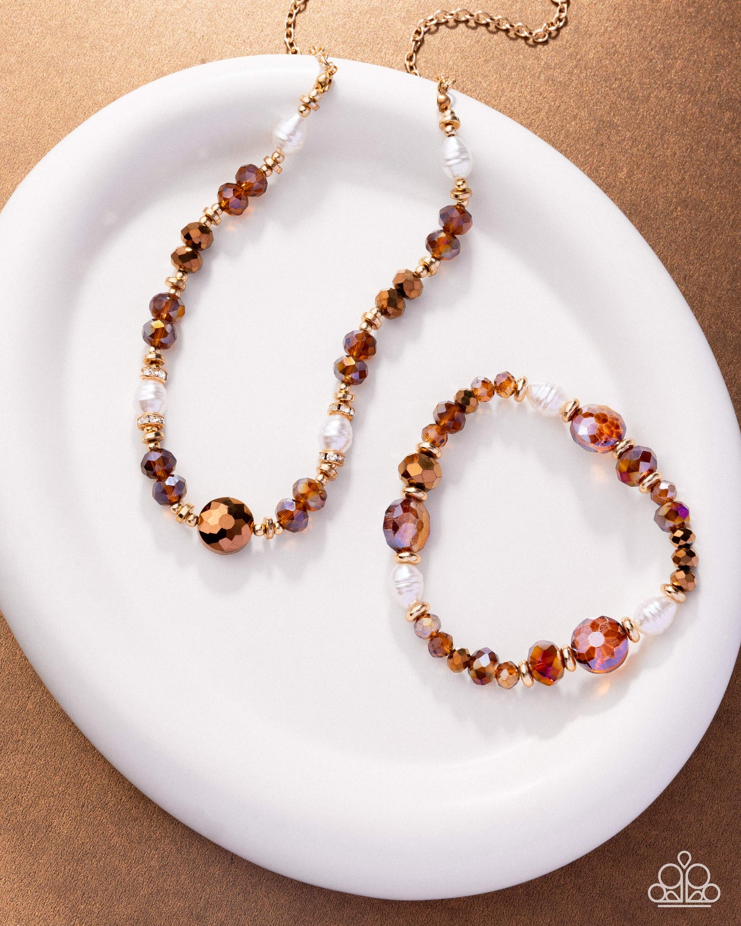 Complete Look - Allegro Assumption Set - Necklace & Bracelet - Gold w/Brown
