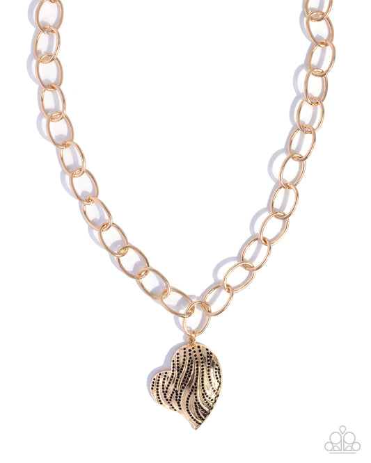 Sweet Stripes - Gold w/Black Heart Necklace