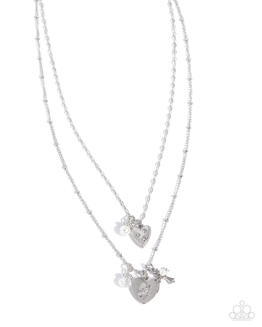 Supernal Shimmer - Silver Cross - Heart - Pearl charms Necklace