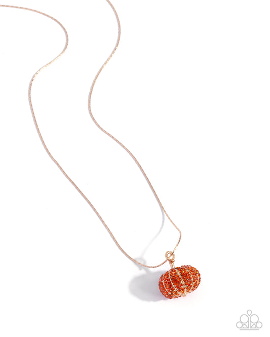 Pumpkin Panache - Gold w/Orange Pumpkin Necklace