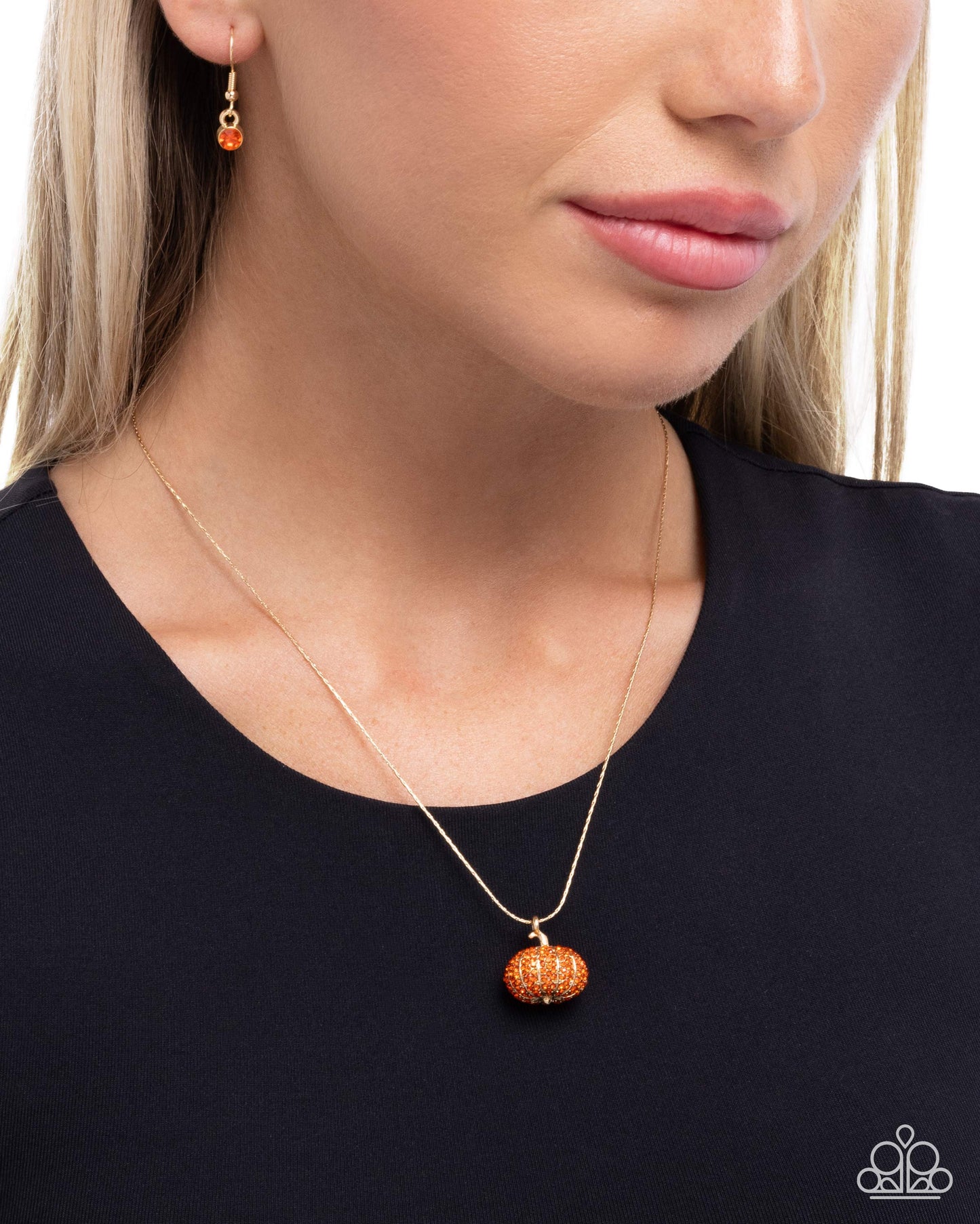 Pumpkin Panache - Gold w/Orange Pumpkin Necklace