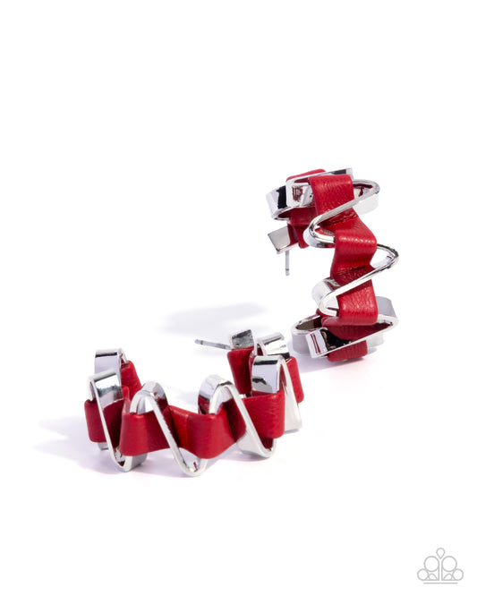Captivating Corkscrew - Silver w/Red Earrings