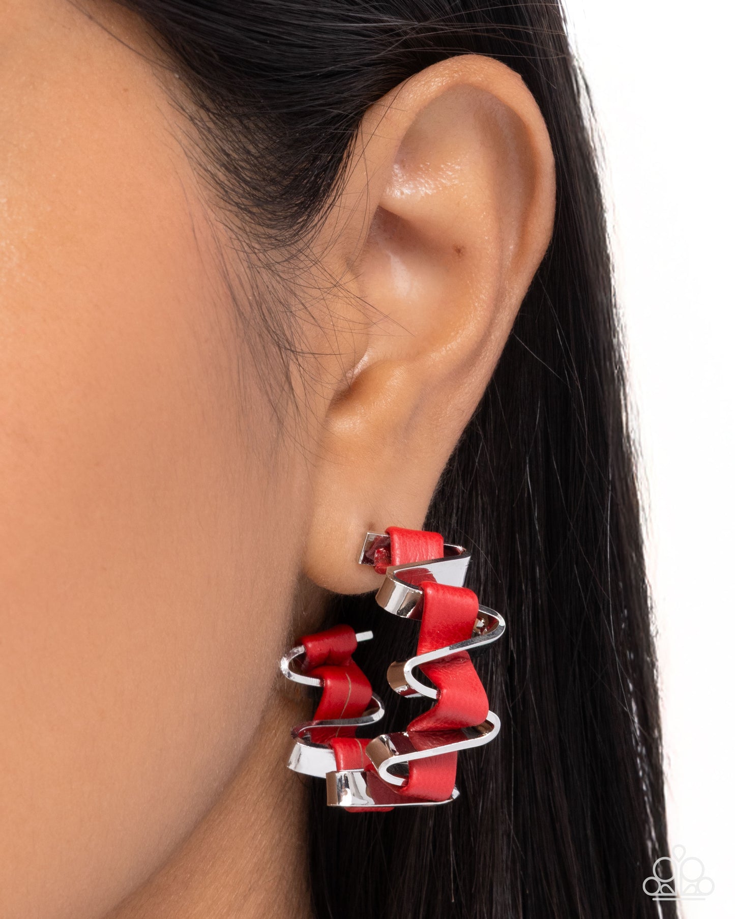 Captivating Corkscrew - Silver w/Red Earrings