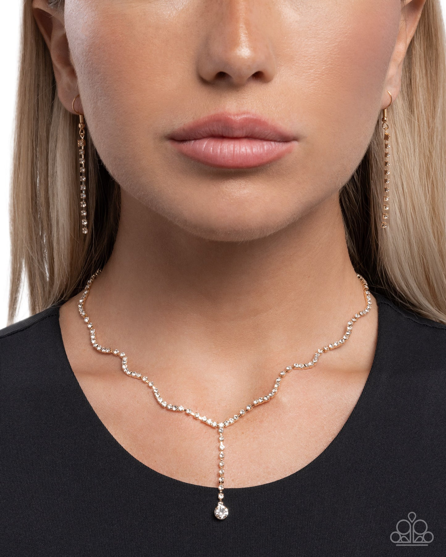 Debonair Dance - Gold w/rhinestones Necklace