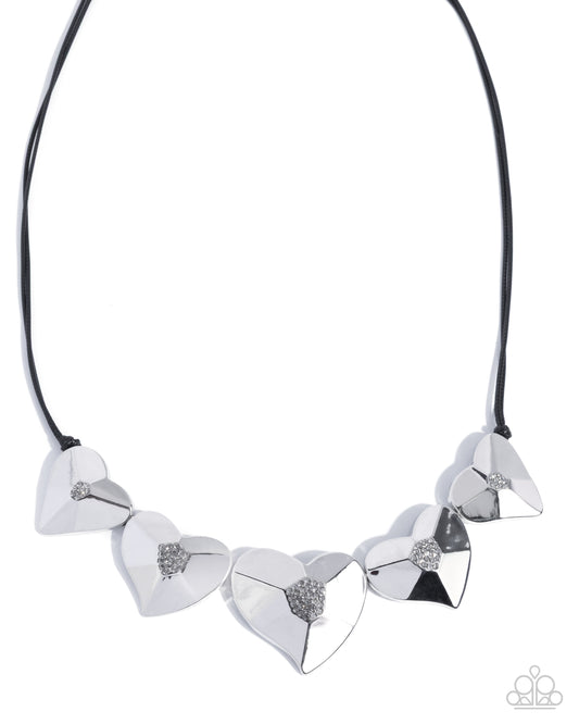 Loveable Landmark - Black w/Silver Hearts Necklace