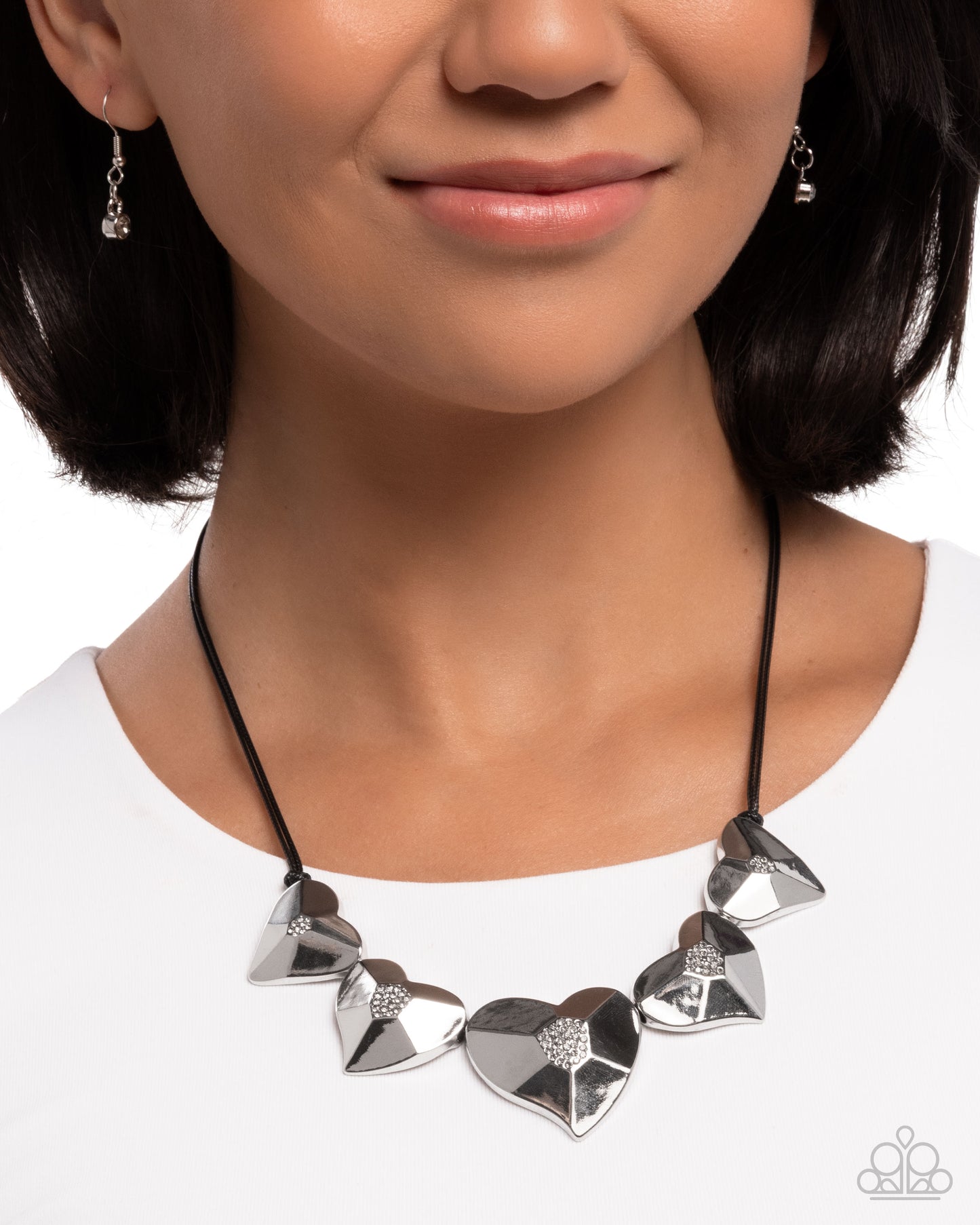 Loveable Landmark - Black w/Silver Hearts Necklace
