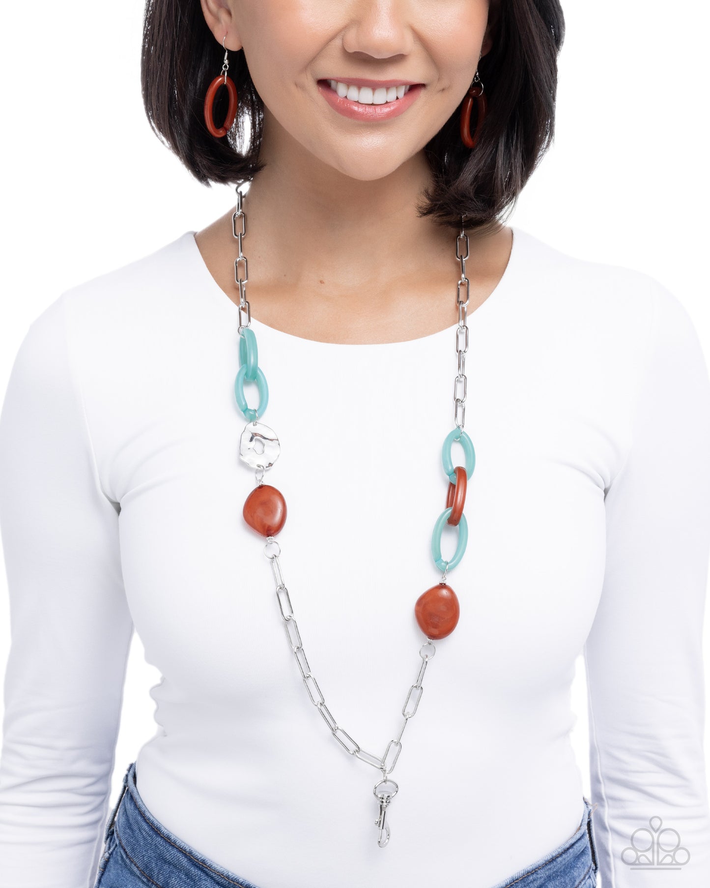 Driven Dance - Silver w/Blue & Brown Lanyard Necklace