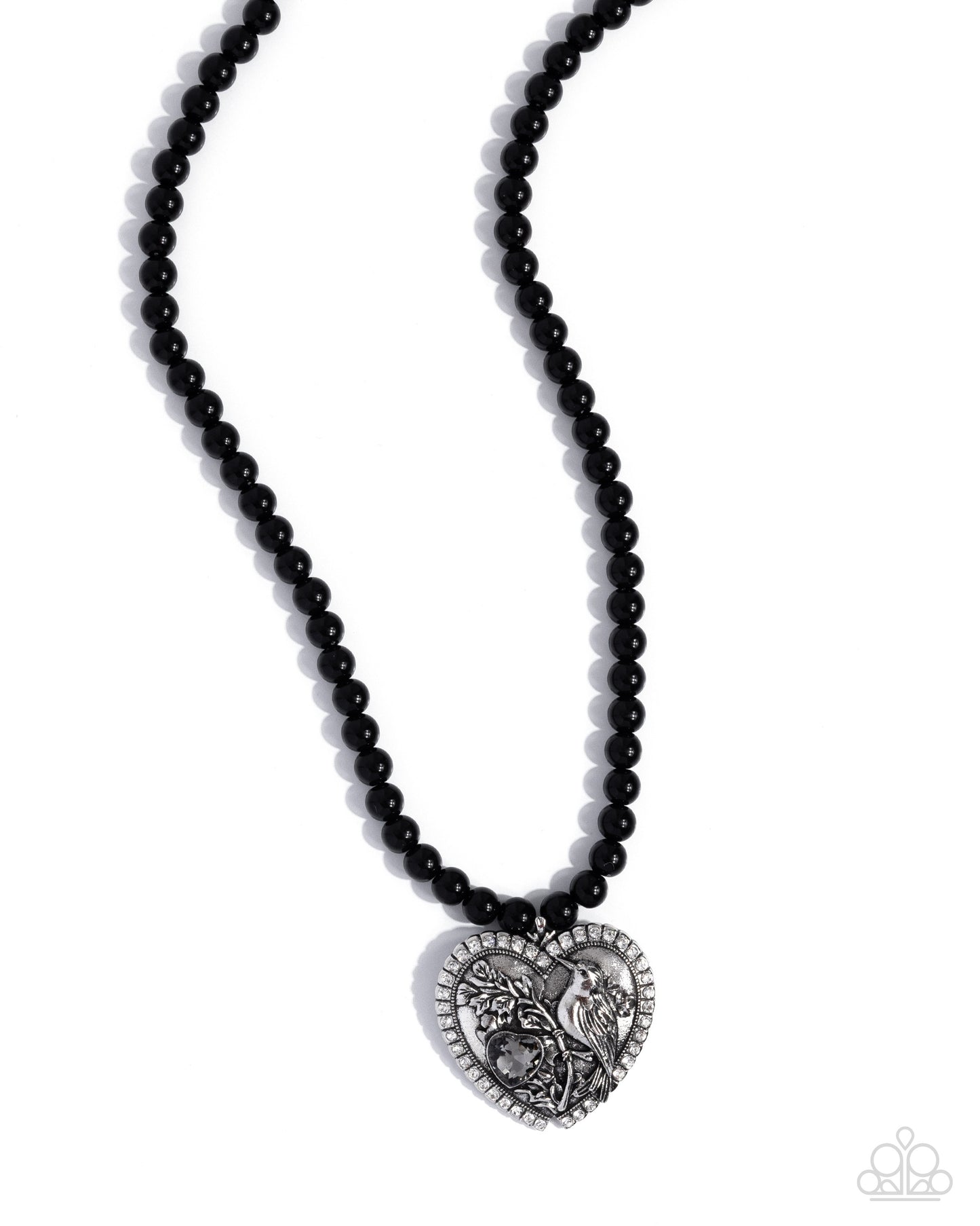 Heartfelt Hummingbird - Black Heart Necklace