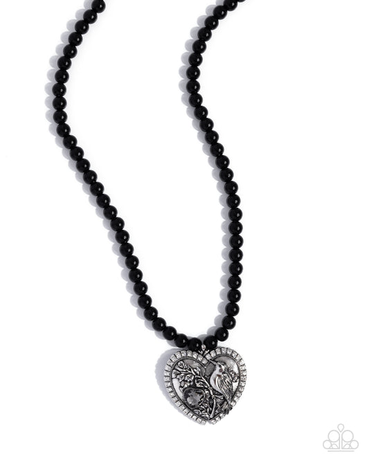 Heartfelt Hummingbird - Black Heart Necklace