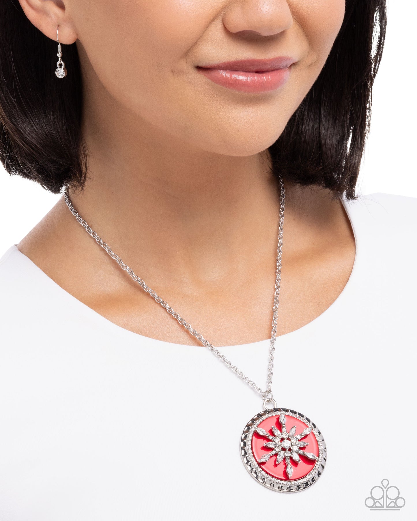 Snowflake Story - Silver w/Red Necklace