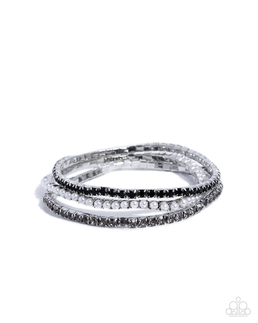 Colorful Cabaret - Silver w/Black & Pearls Bracelet