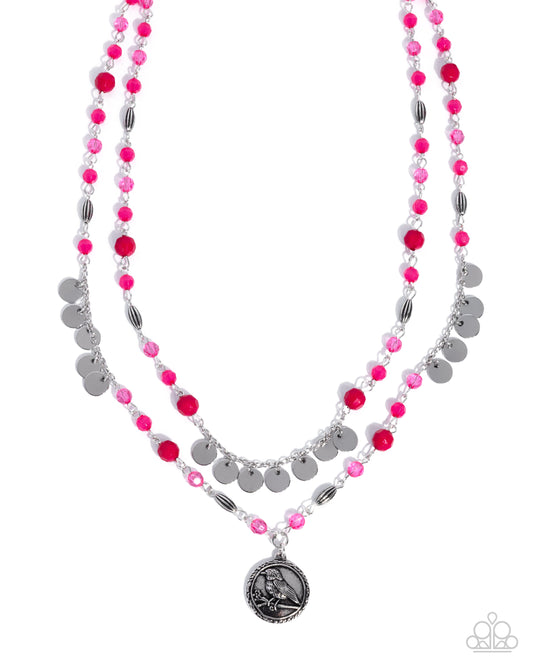 Singular Sparrow - Silver w/Pink-Red Necklace w/Bird