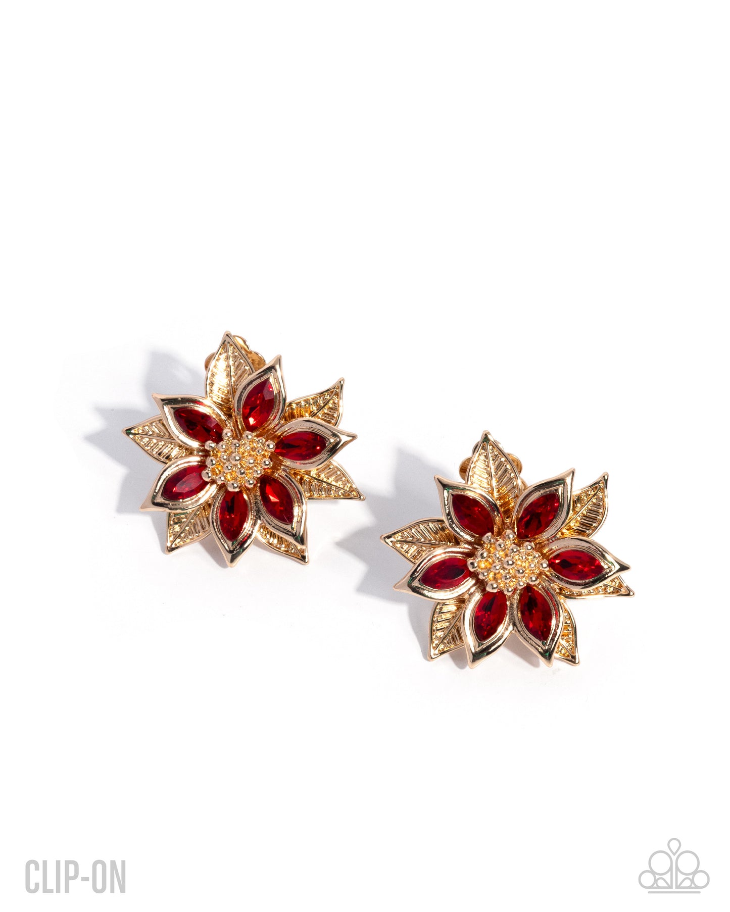 Perceptive Poinsettia - Gold w/Red Clip-on Earrings
