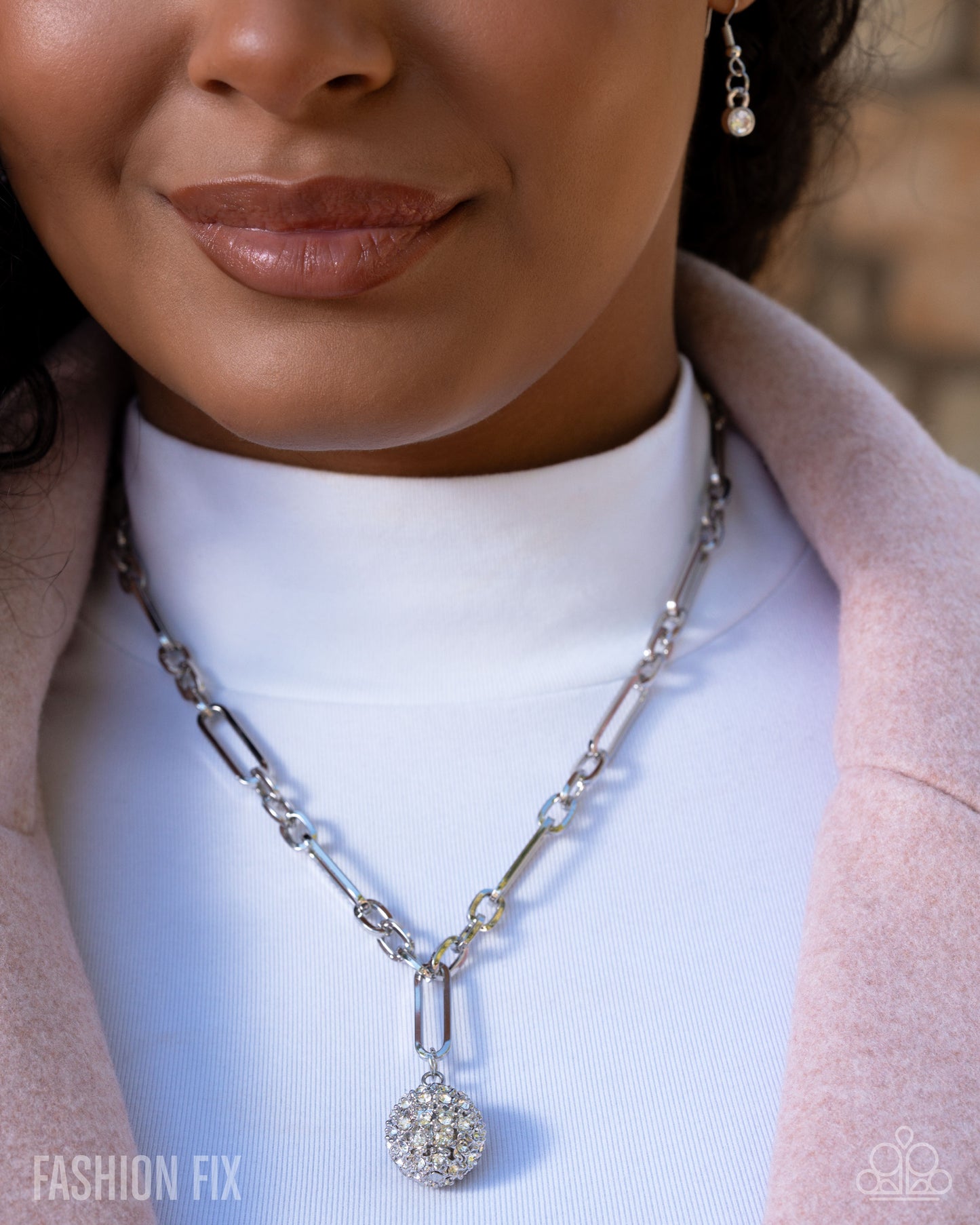 Independent Ideology - Silver w/White Rhinestones Necklace