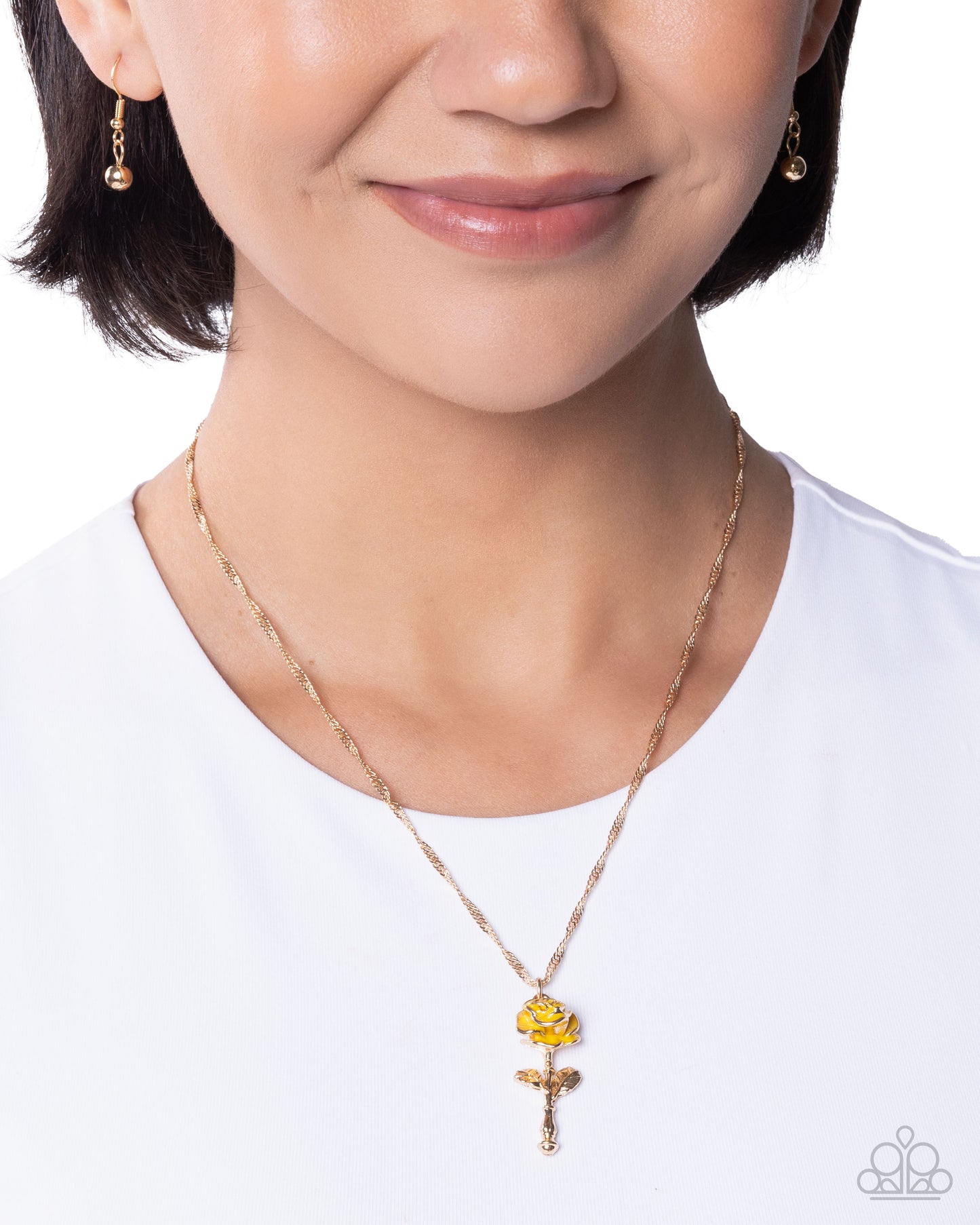 A Single Rose - Gold w/Yellow Flower Necklace