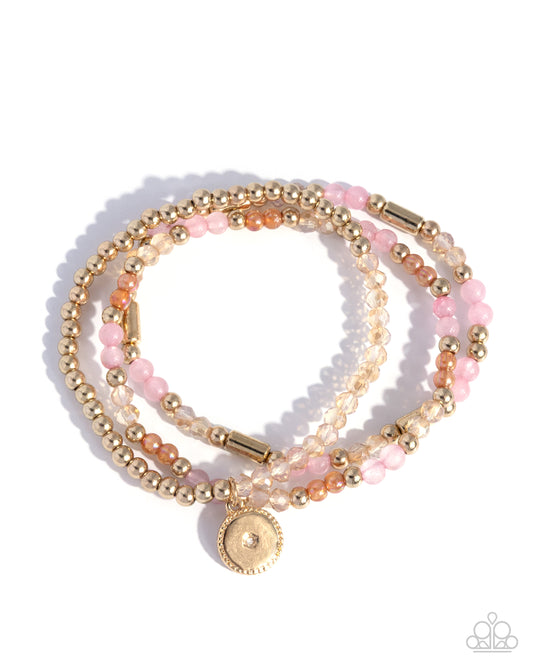 Studded Stack - Gold w/Pink Bracelet